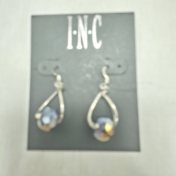 INC silver tone iridescent bead fish hook earring - Picture 4 of 6